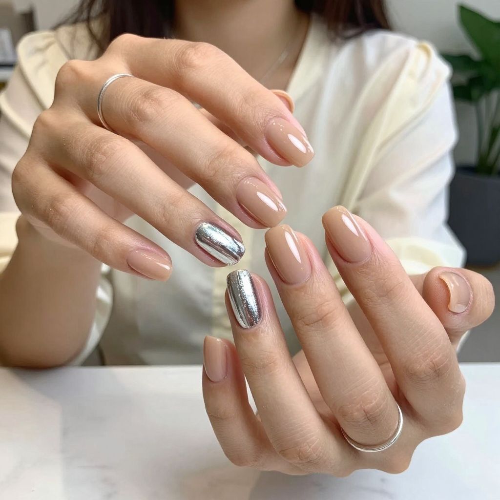 Glossy Nude with Chrome Accents