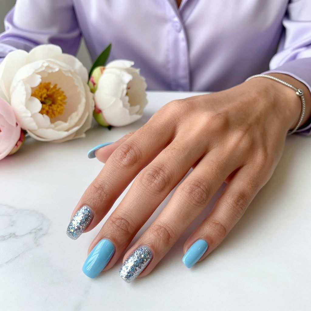 Baby Blue Chrome with Glitter Fade