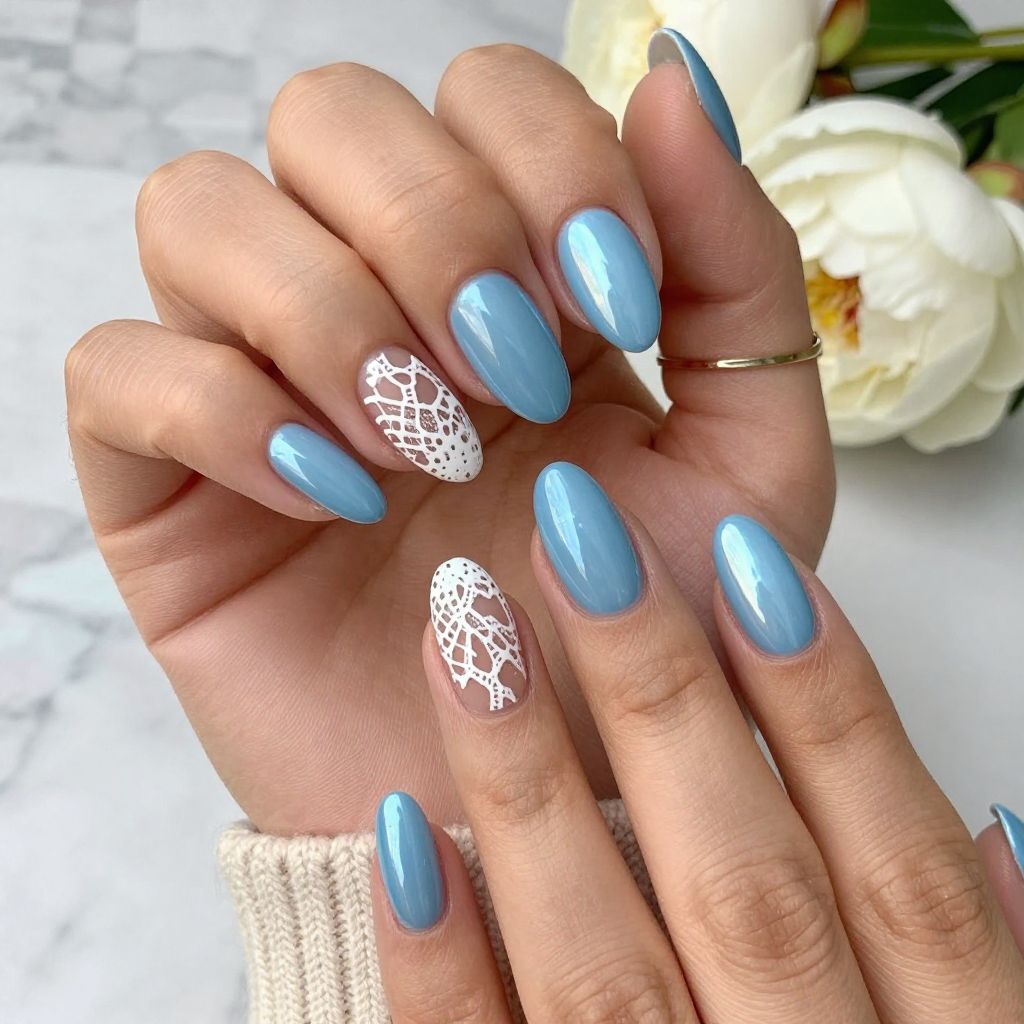 Baby Blue Chrome and White Lace