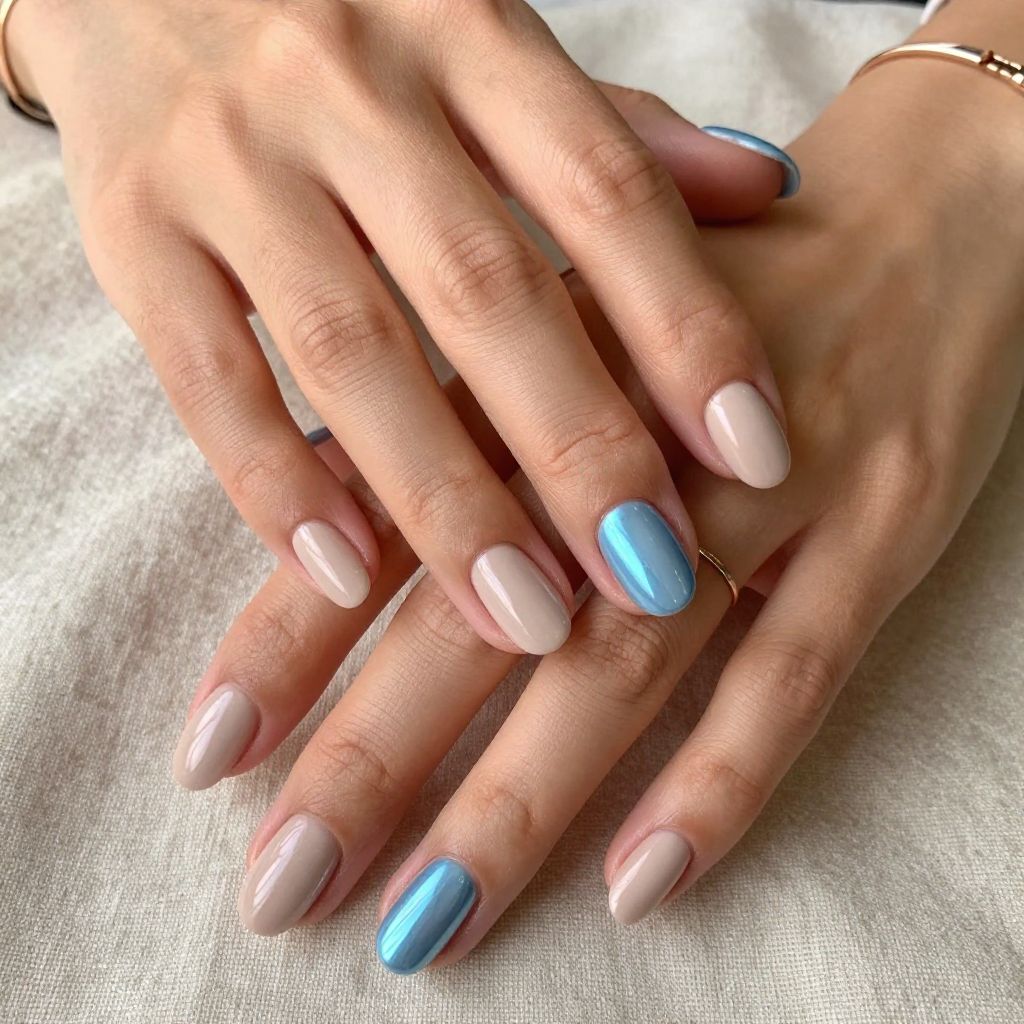 Baby Blue Chrome and Nude Contrast