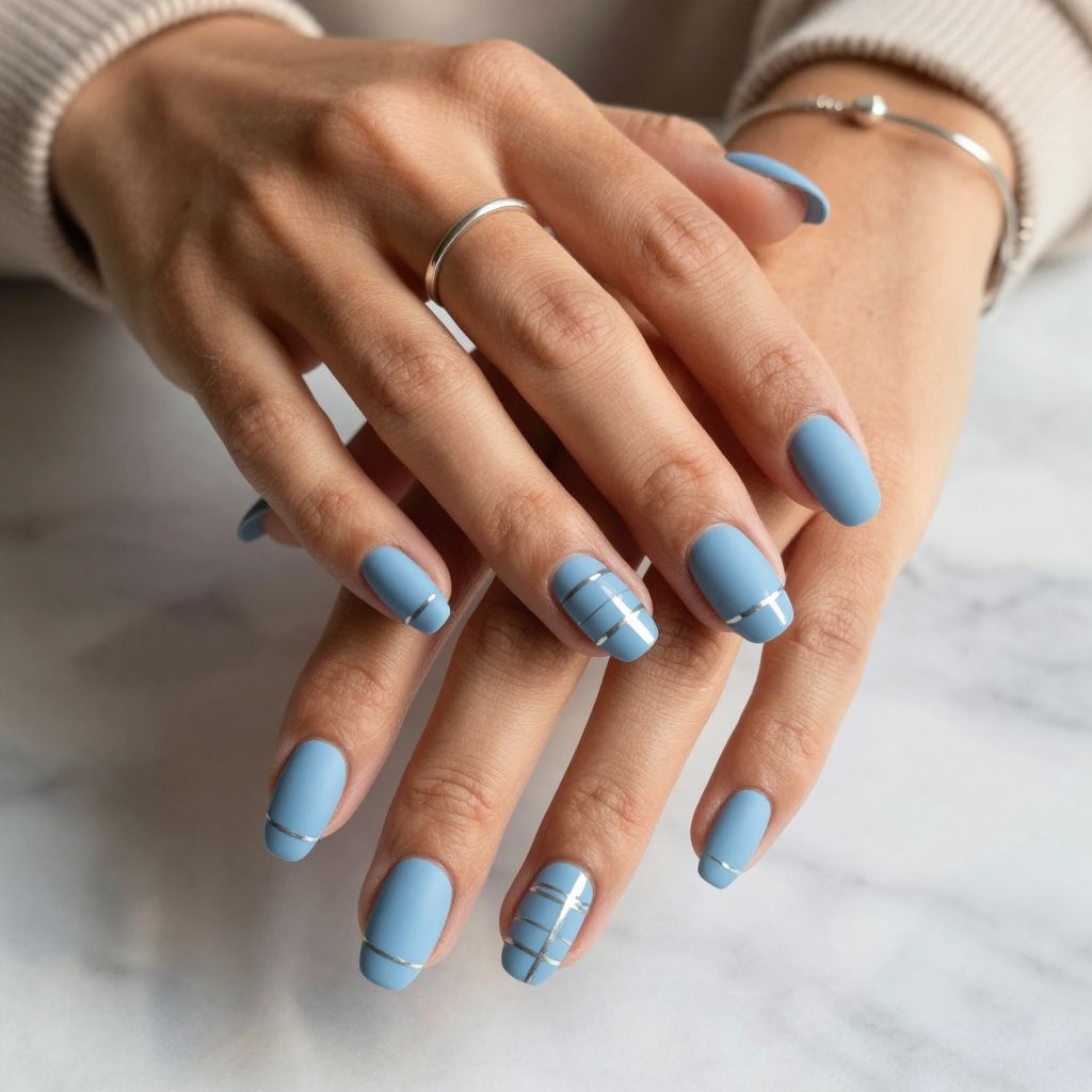 Matte Baby Blue Chrome with Silver Stripes