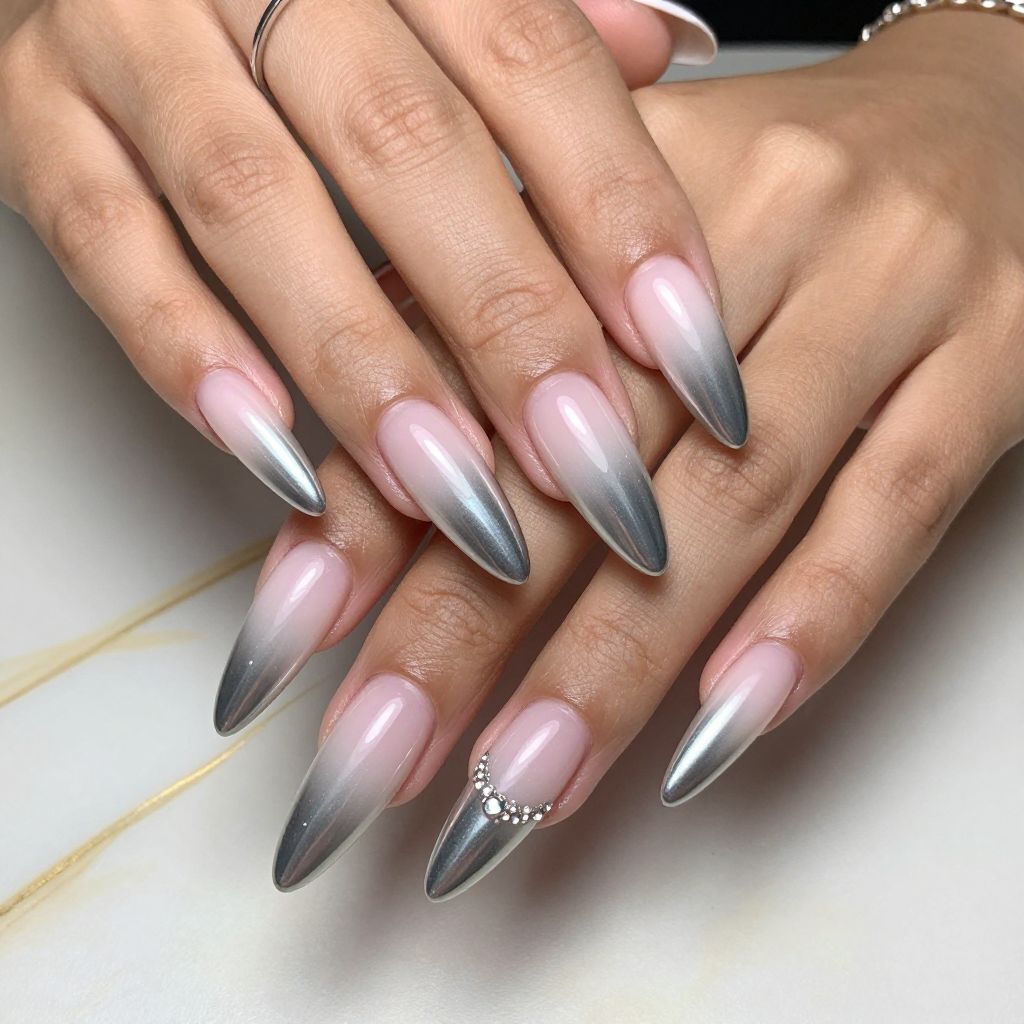 Baby Pink Chrome Gradient With Sparkling Rhinestone Accent