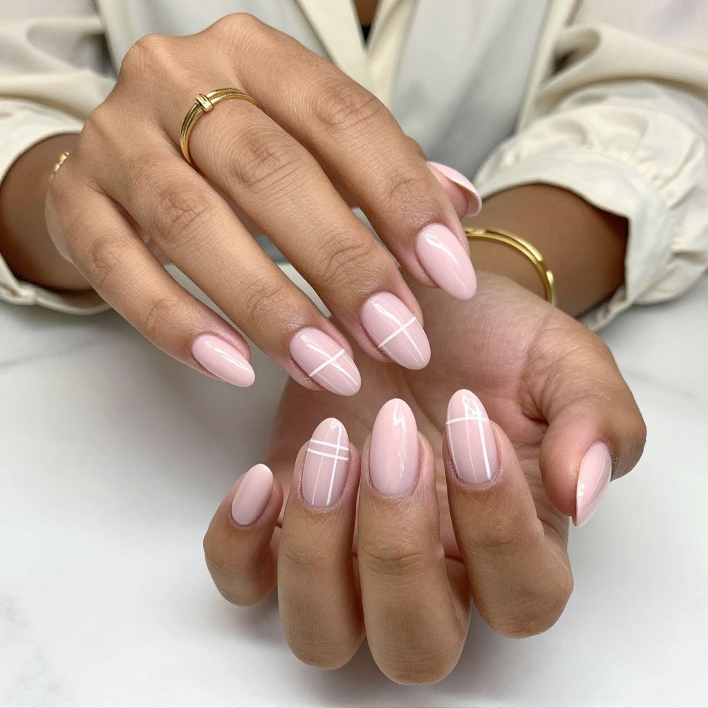 Baby Pink Chrome With Thin Stripes of Matte White