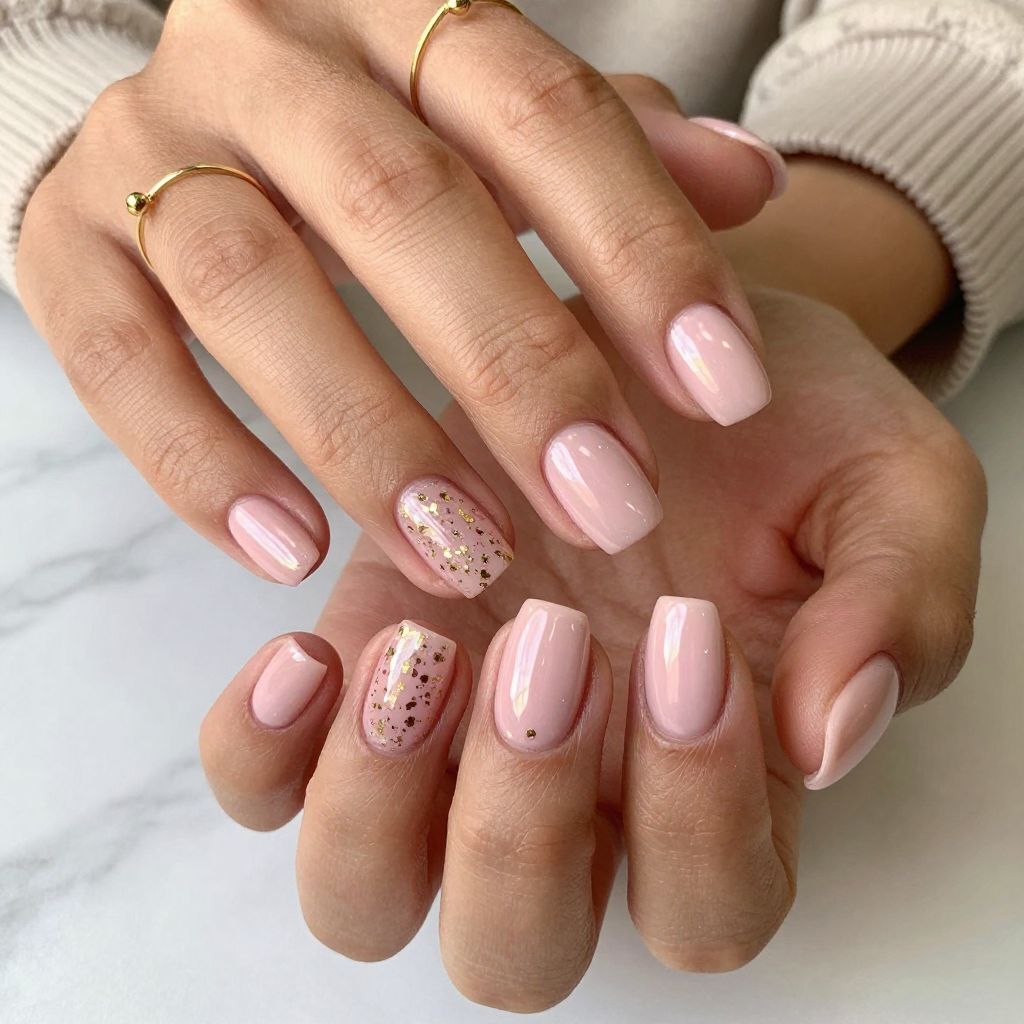 Iridescent Baby Pink Chrome Shifted With Gold Flakes