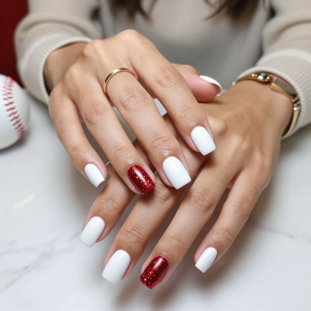 Glitter Accented Baseball Nails