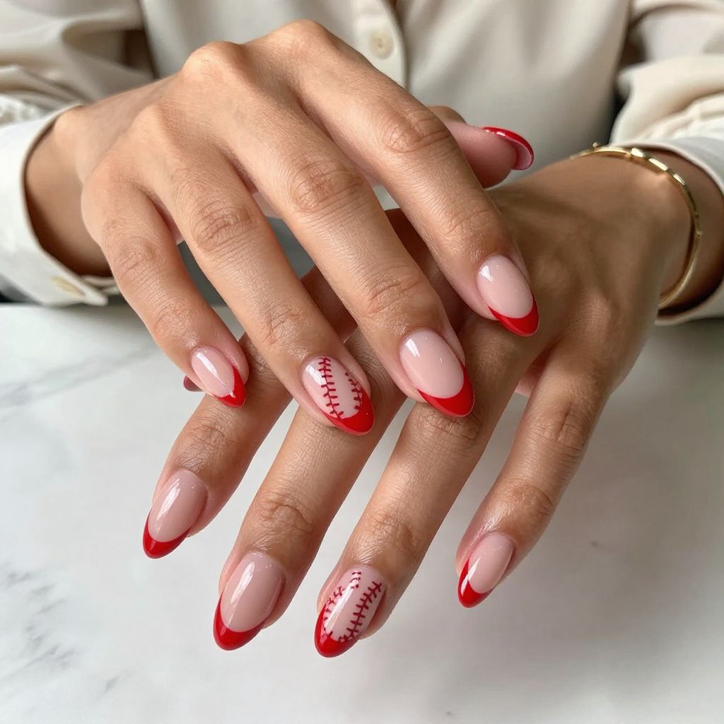 Red French Tip Baseball Style