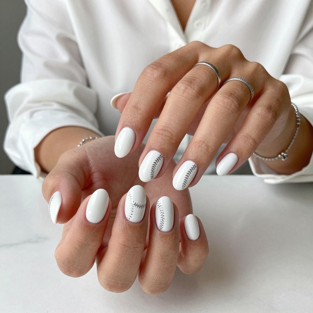 Baseball Nails with Subtle Chrome Highlights