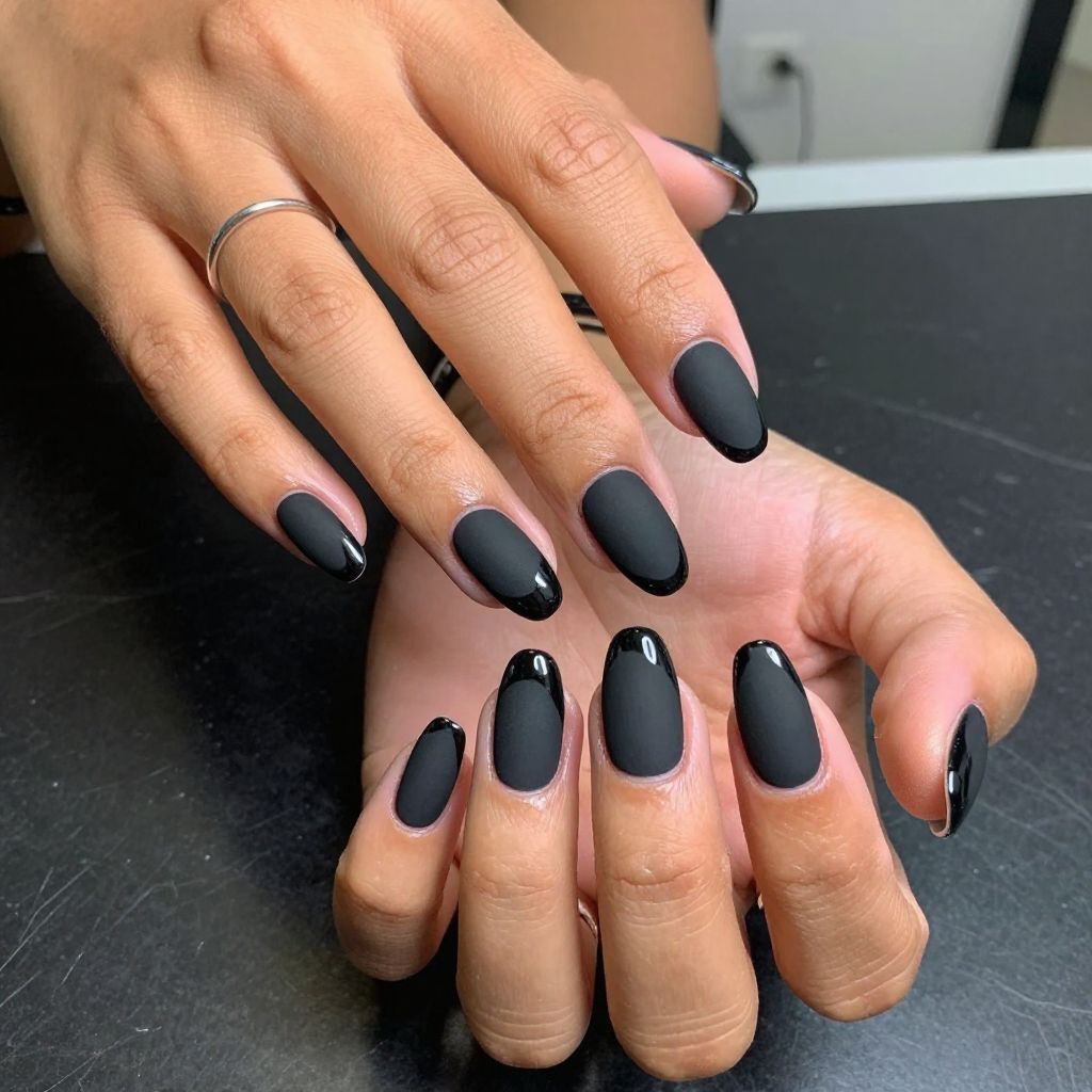 Matte Bat Manicure With Glossy Tips