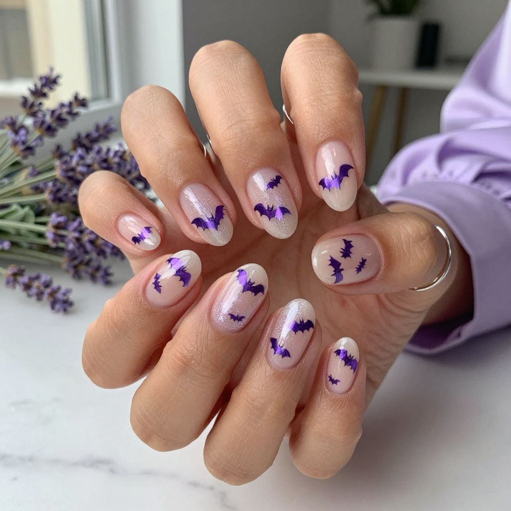 Featured Matte Bat Manicure With Glossy Tips