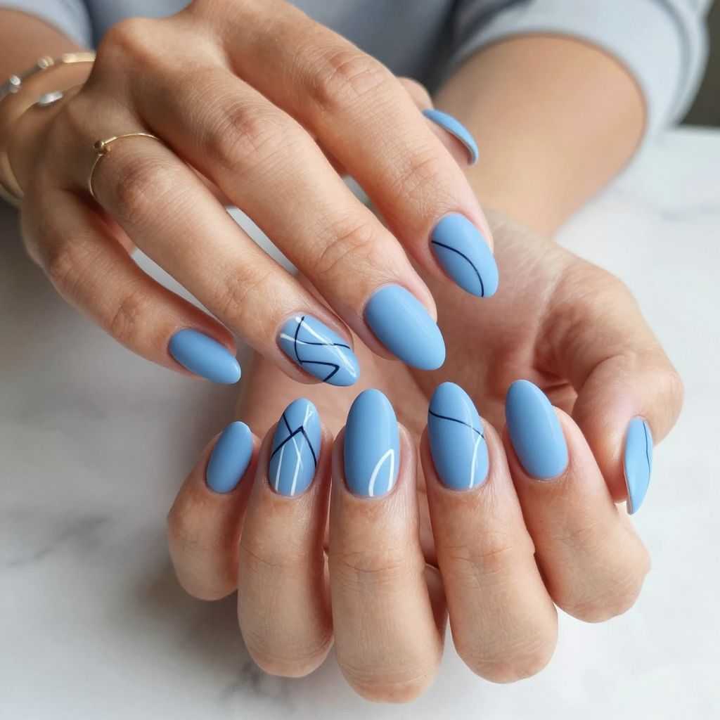Sky Blue Almonds with Minimalist Line Art