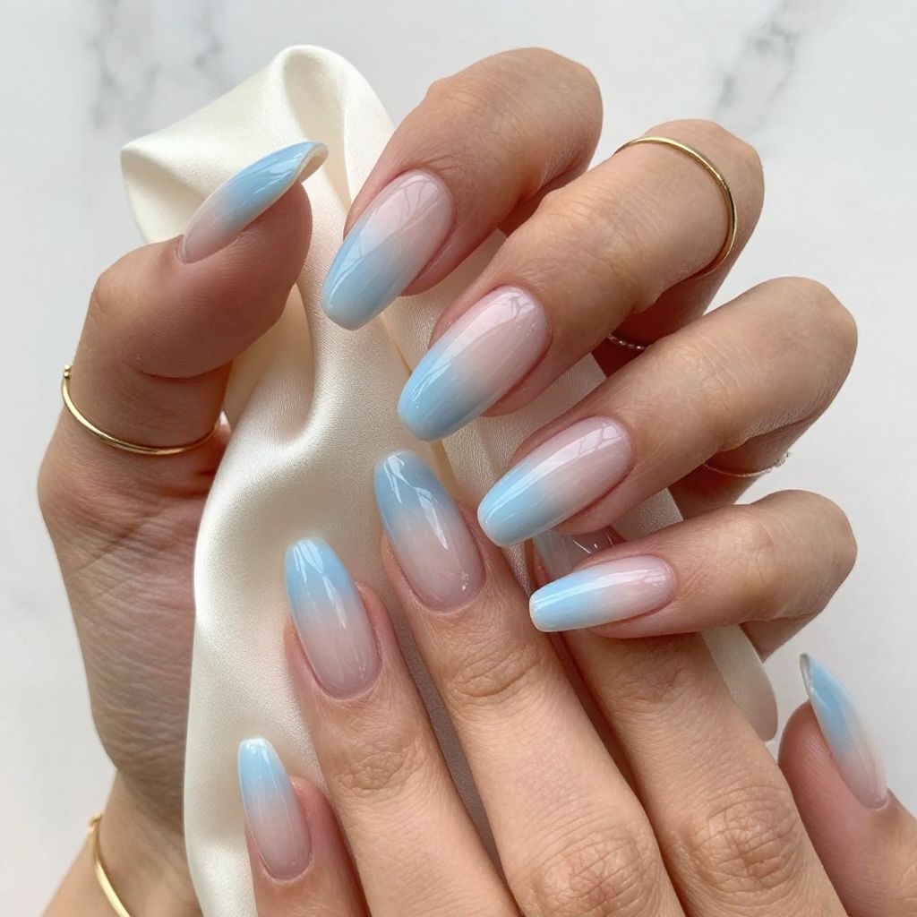 Icy Blue French Fade with Clear Tips