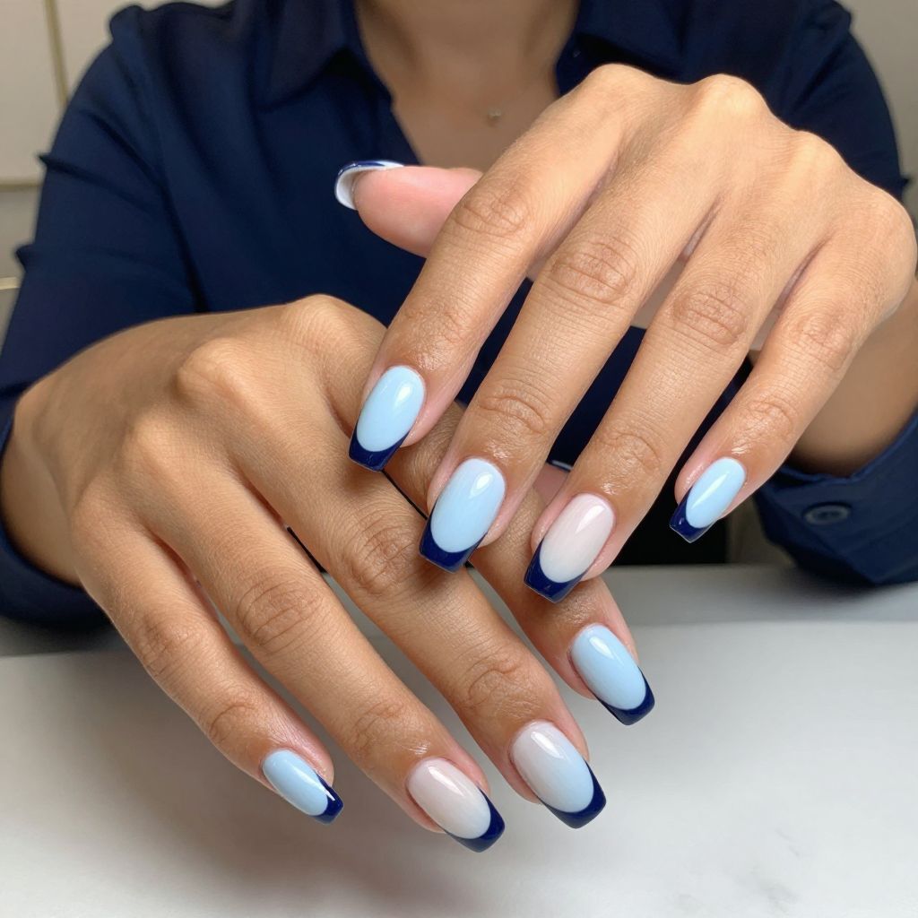 Navy French Tip with a Twist