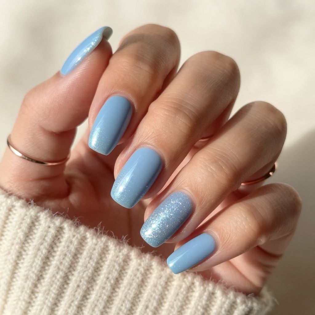 Powder Blue Matte with Glitter Fade