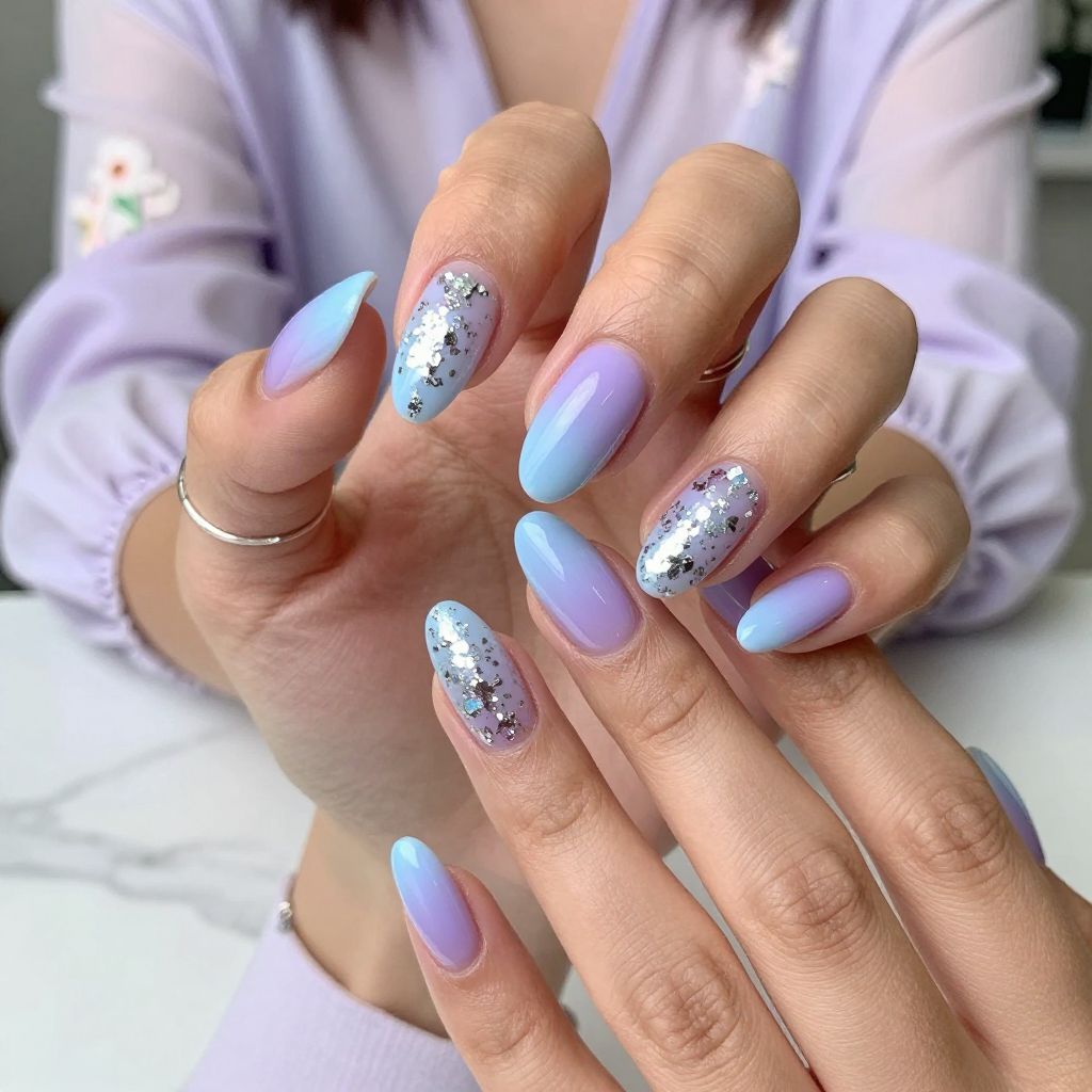 Baby Blue and Lilac Ombre with Silver Foil