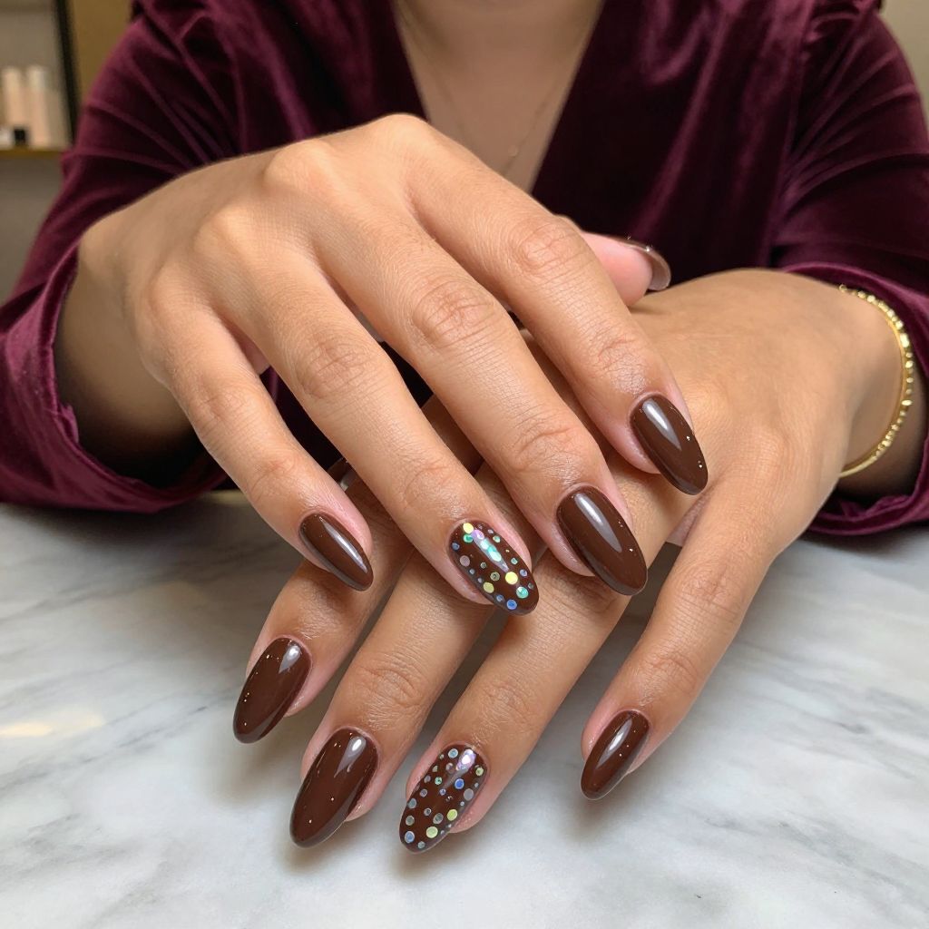 Glossy Brown Base with Iridescent Dots
