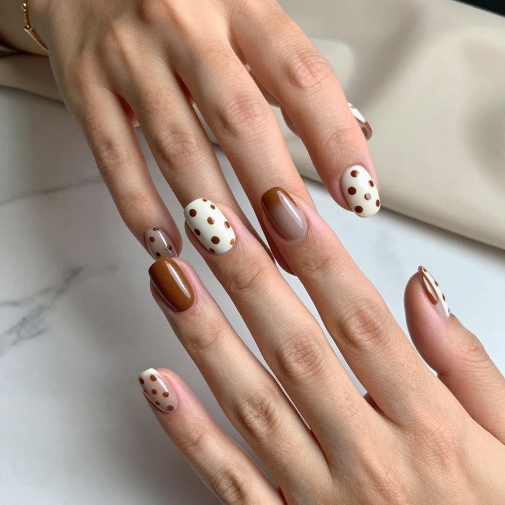 Brown and Off-White Polka Dot Mix