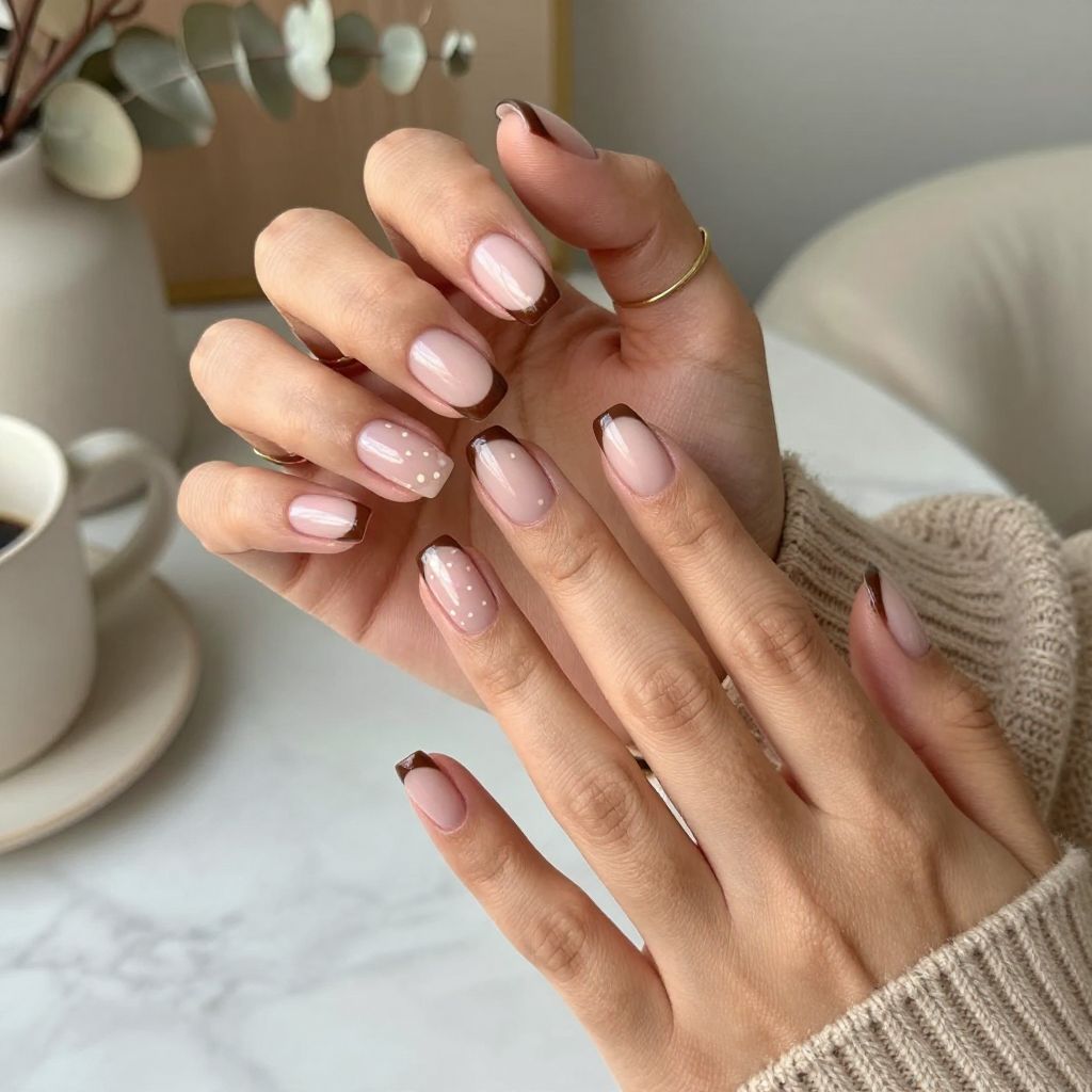 Brown Polka French Tips