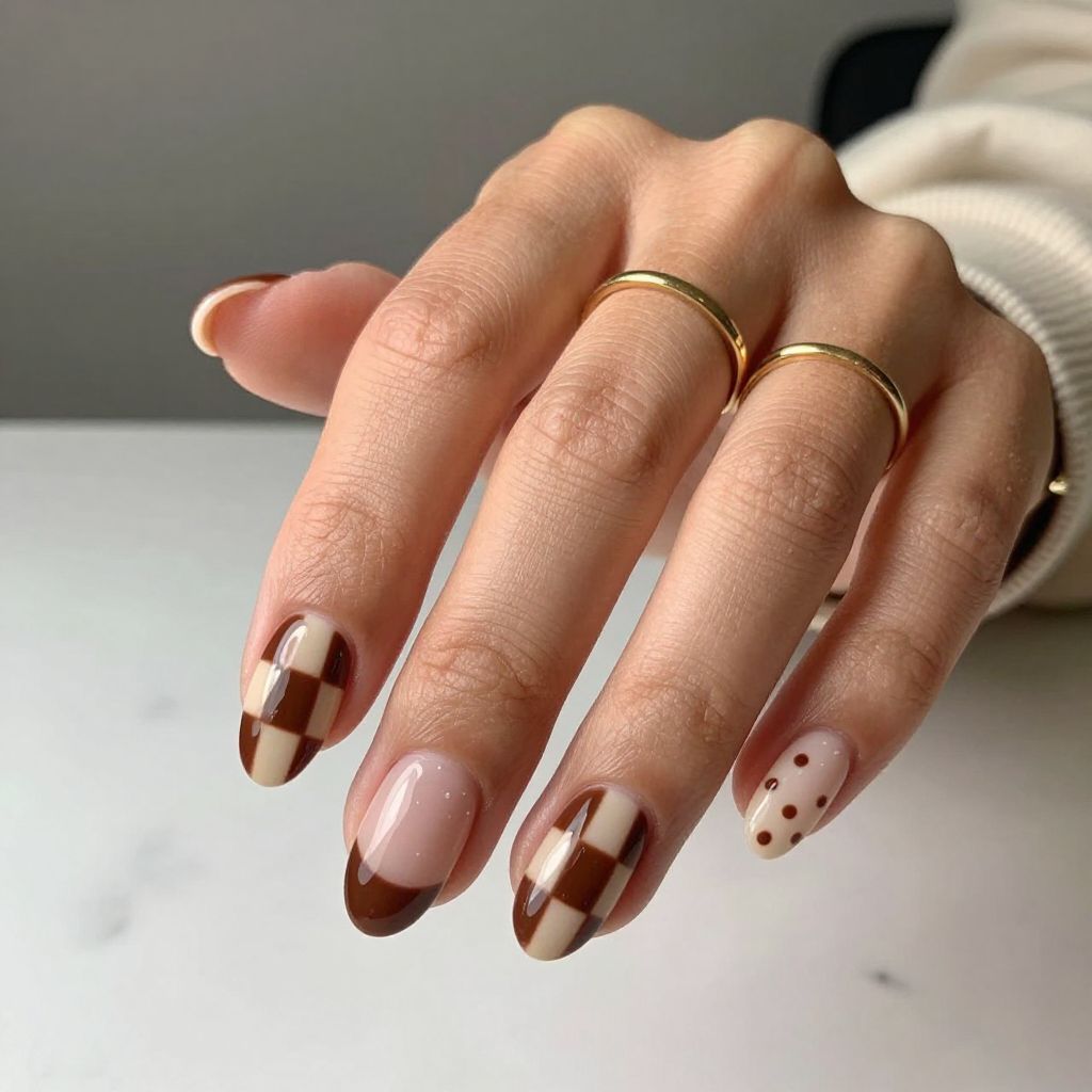 Chocolate and Beige Polka Check Combo