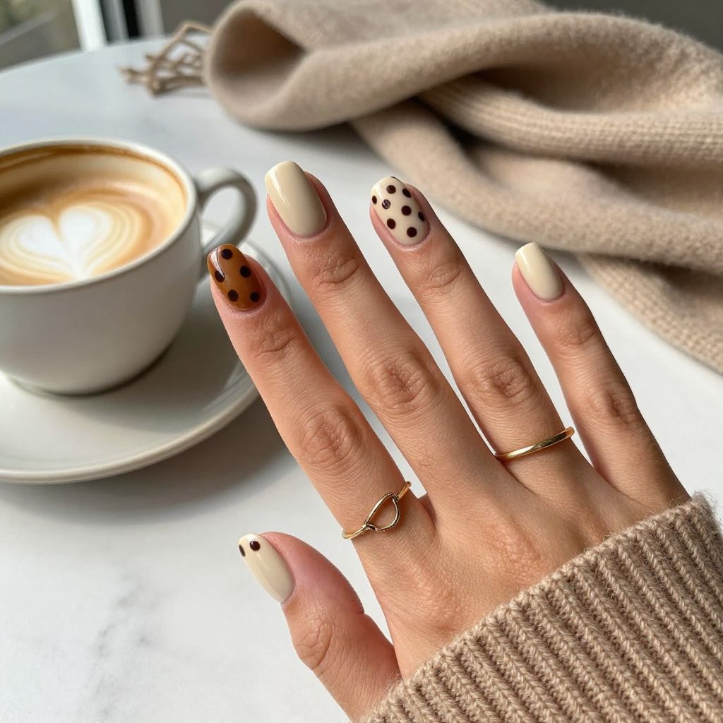 Coffee Bean Dot Accent Nail