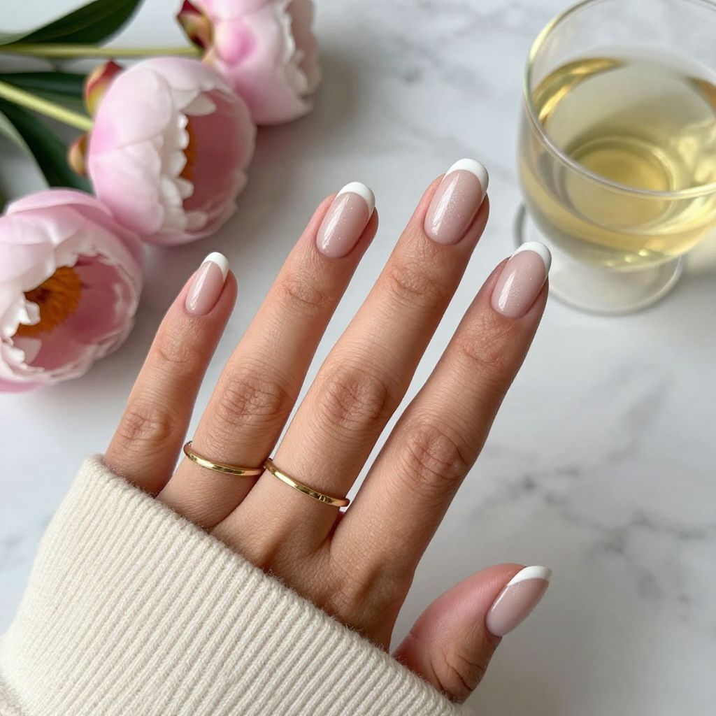 Neutral Nude French with Subtle Shimmer