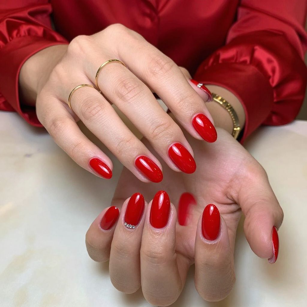Bold Red Gloss with Minimal Gems