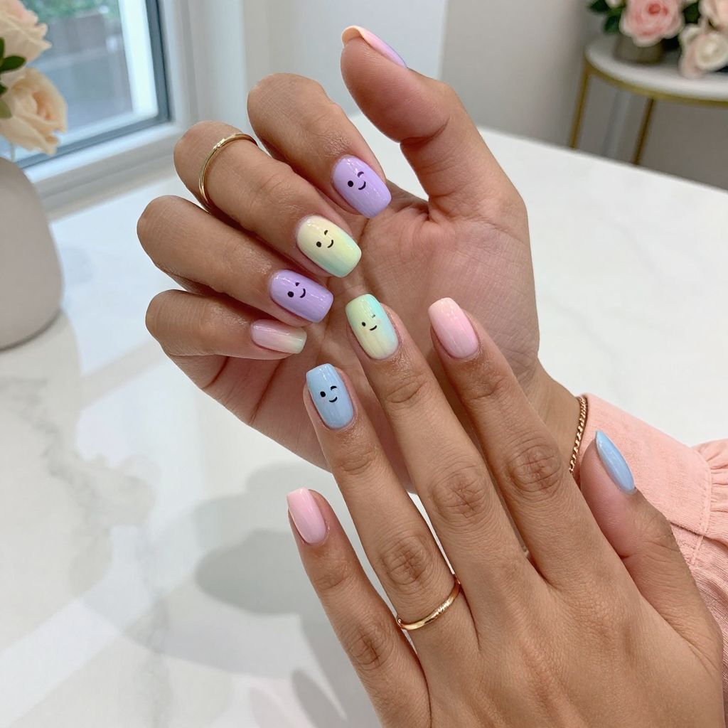 Pastel Rainbow Cartoon Faces