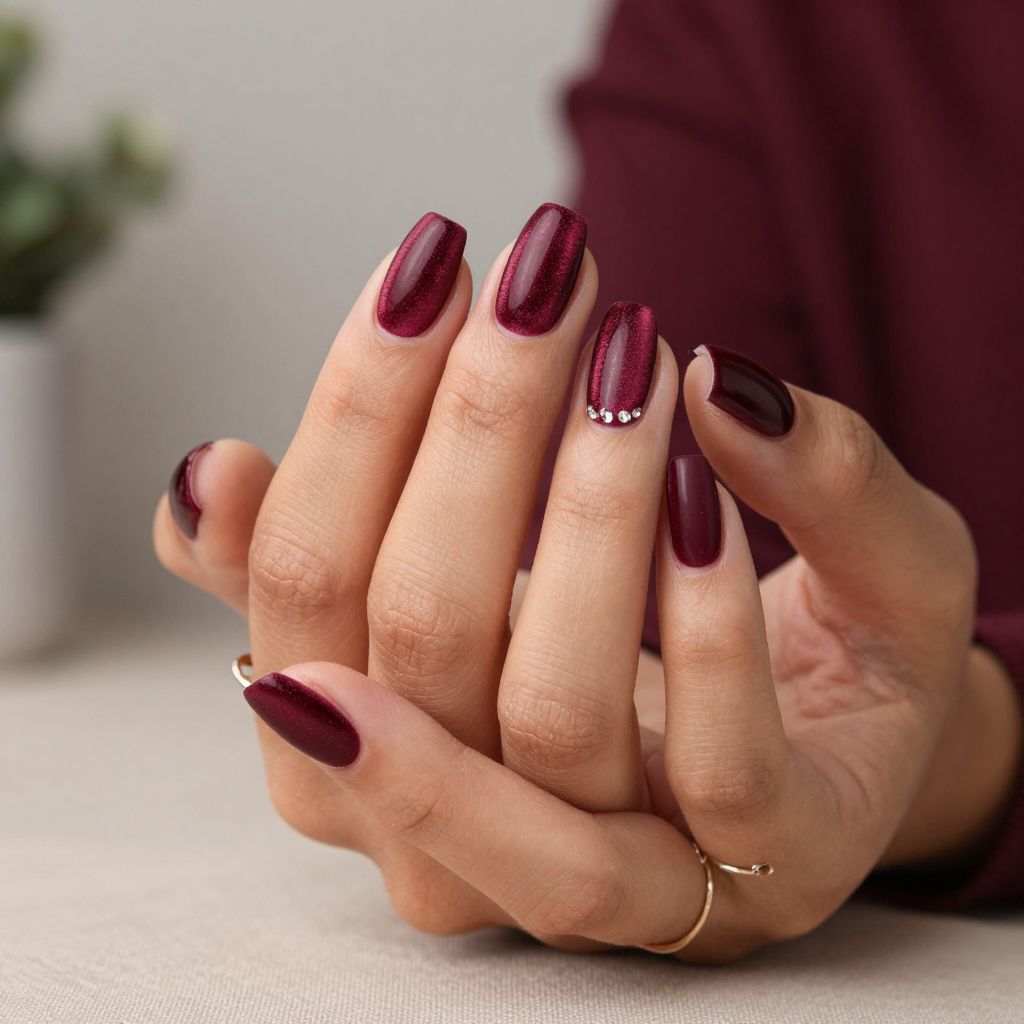 Burgundy Velvet Cat Eye with Matte Finish