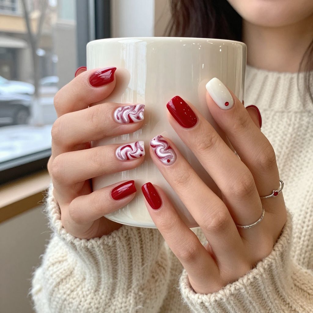 Candy Cane Red and White Cat Eye Swirl