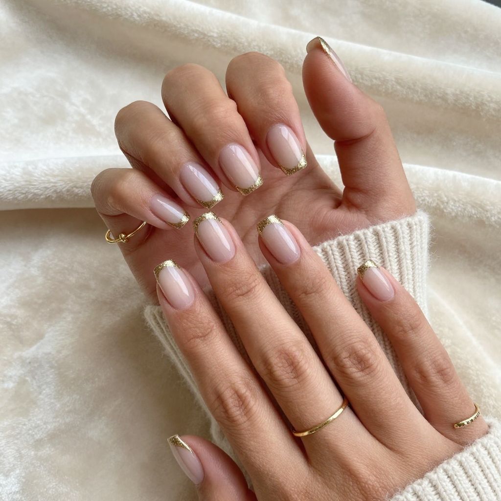 Twinkling Gold Dust French Tips