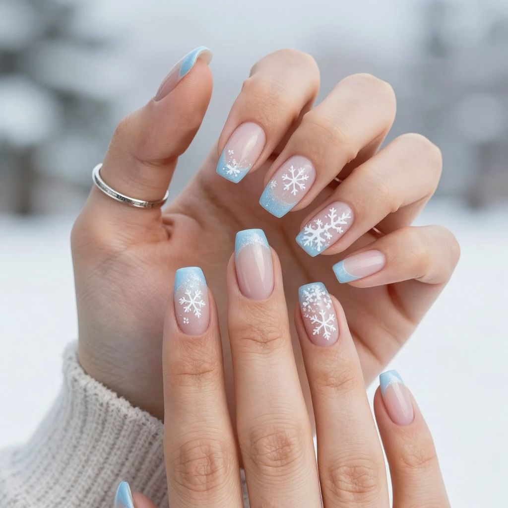 Frosted Baby Blue Tips with Snowflakes
