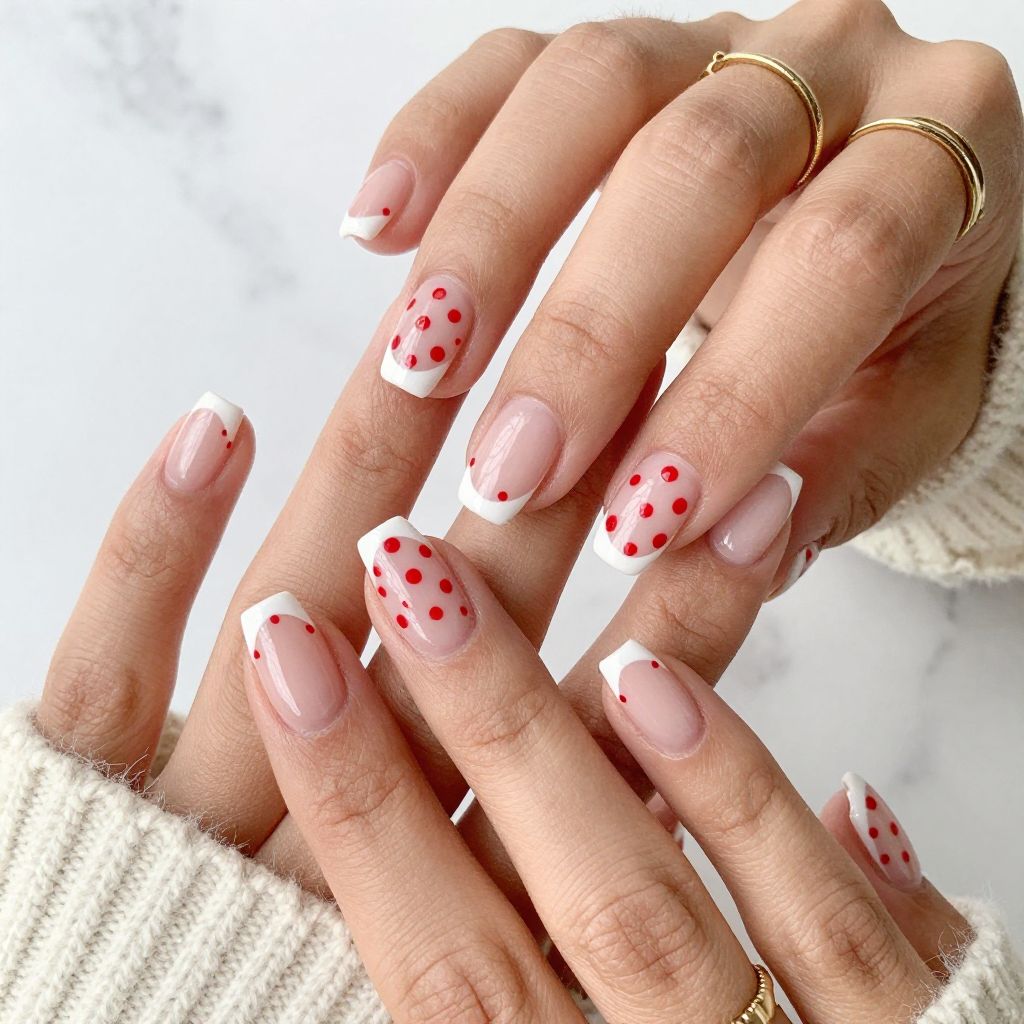 Classic White with Red Polka Dot Tips