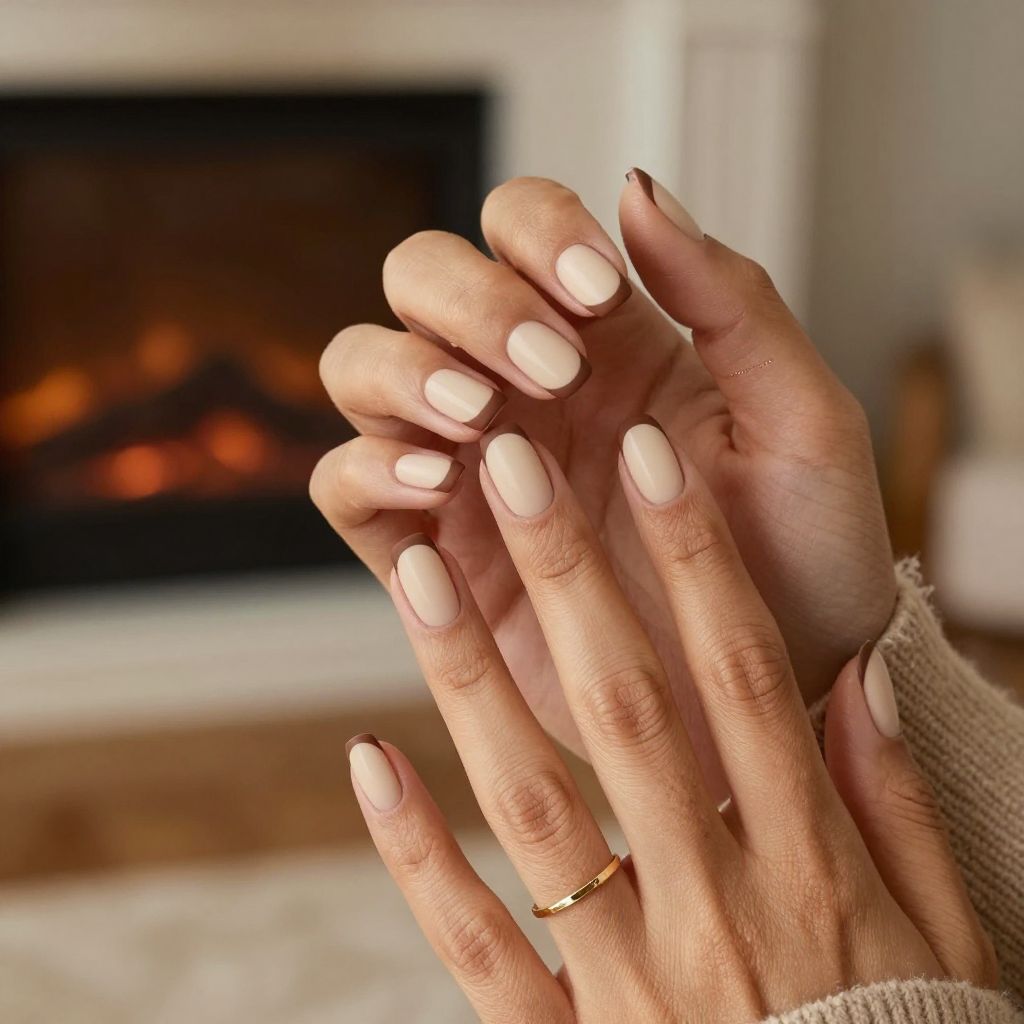 Rustic Brown and Cream French Tips