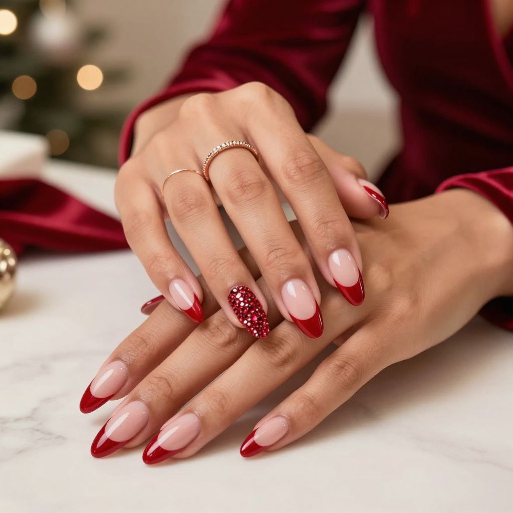 Glamorous Ruby Accent French Tips