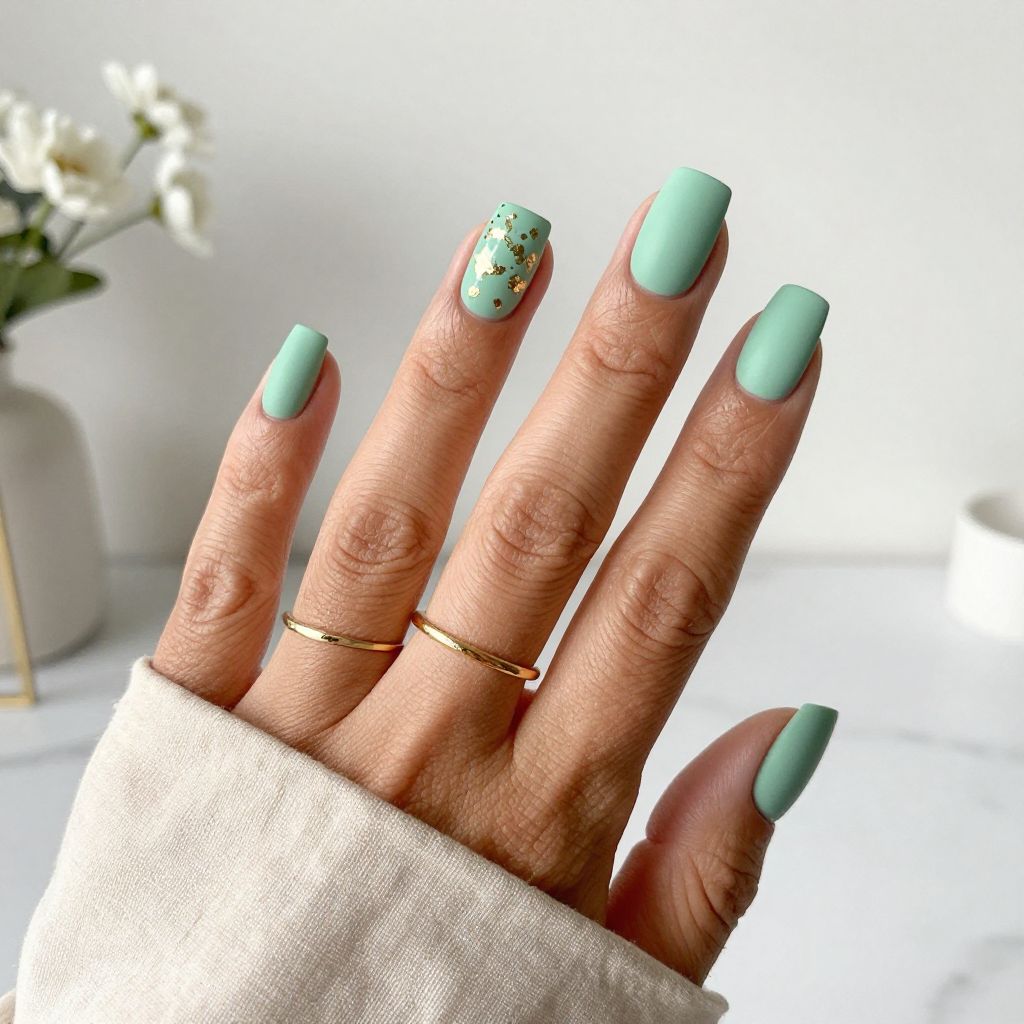 Seafoam Green Matte with Gold Leaf Detail