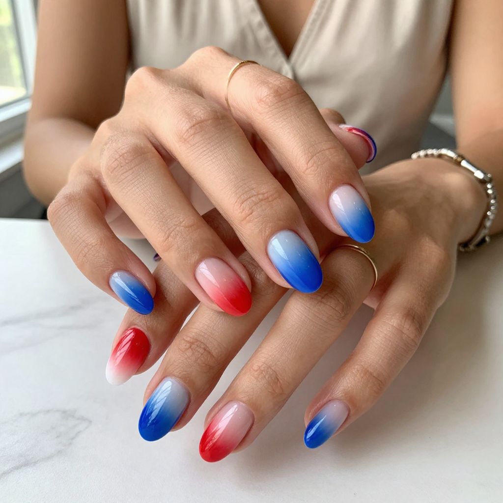 Ombre Red, White, and Blue Tri-Color Blend