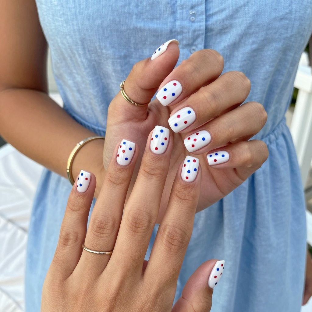 White Base with Red and Blue Polka Dots