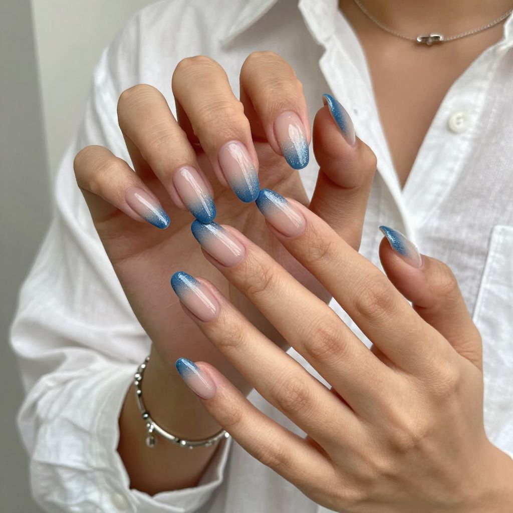 Sparkling Blue Ombre Tips