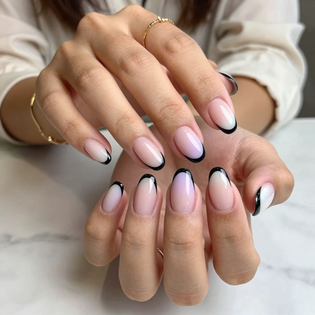 Black French Tip with Colored Bases