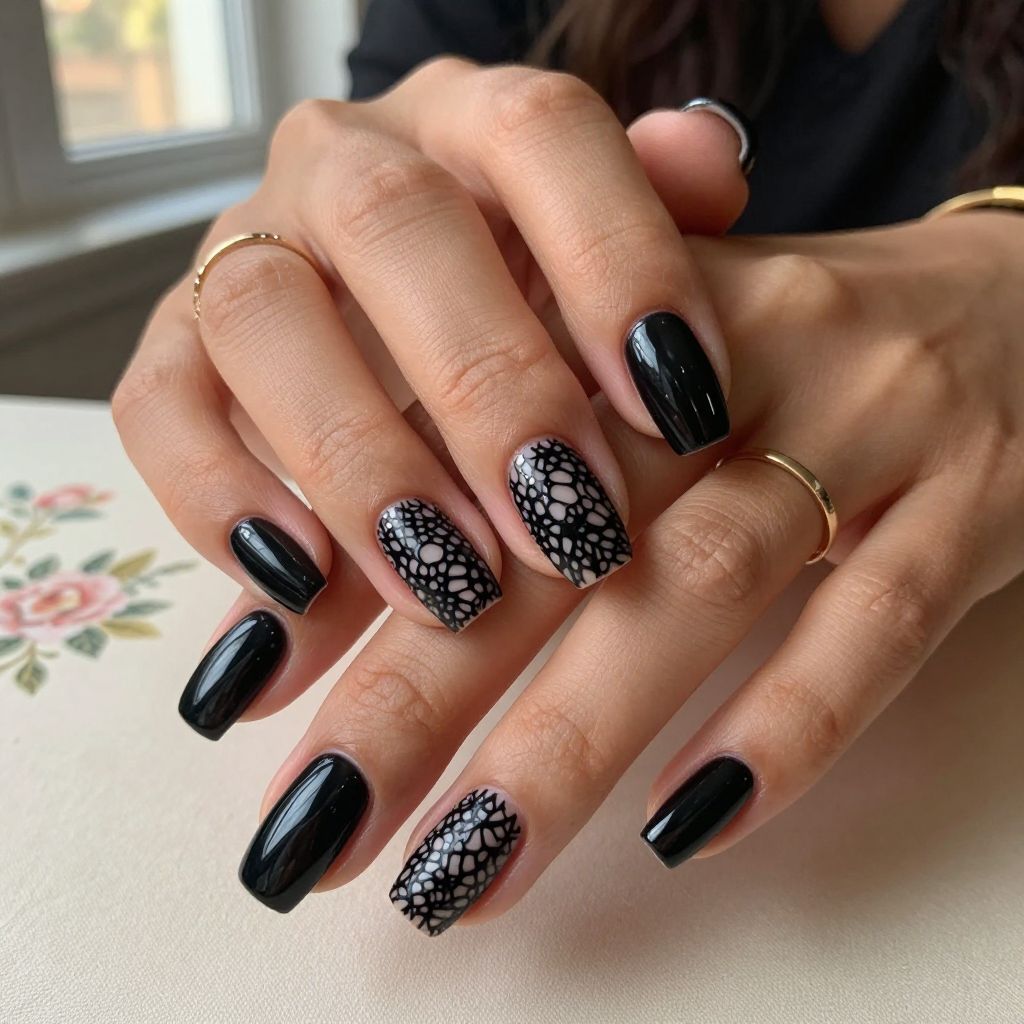 Black Lace Illusion Nails