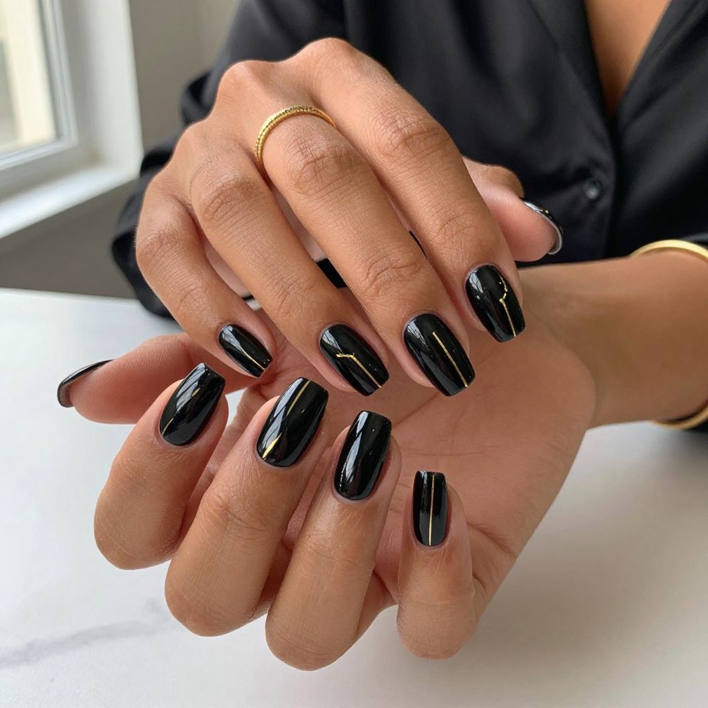 Glossy Black with Minimal Gold Lines