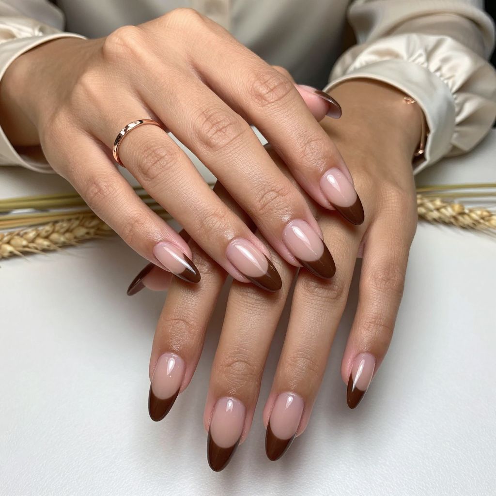 Dark Brown French with Transparent Tips Nails