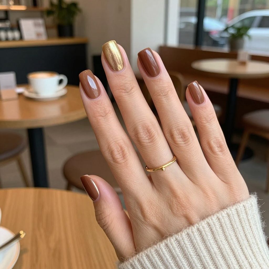 Golden Brown French Tips Nails