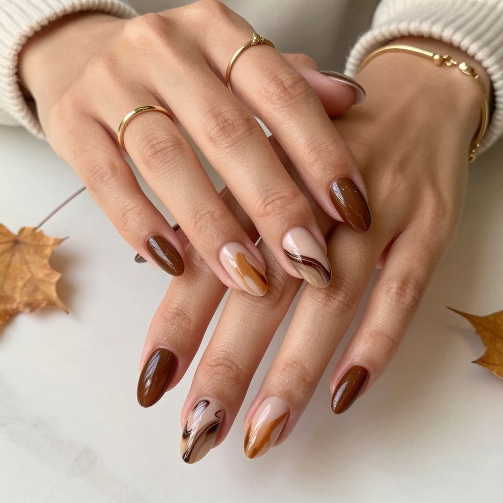 Mocha Marble Elegance Nails