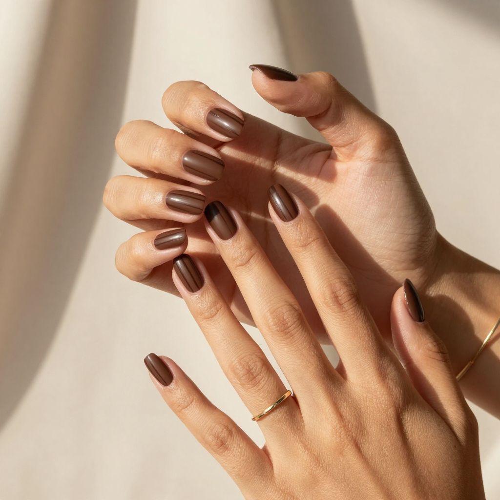 Dark Brown Matte with Glossy Stripes Nails