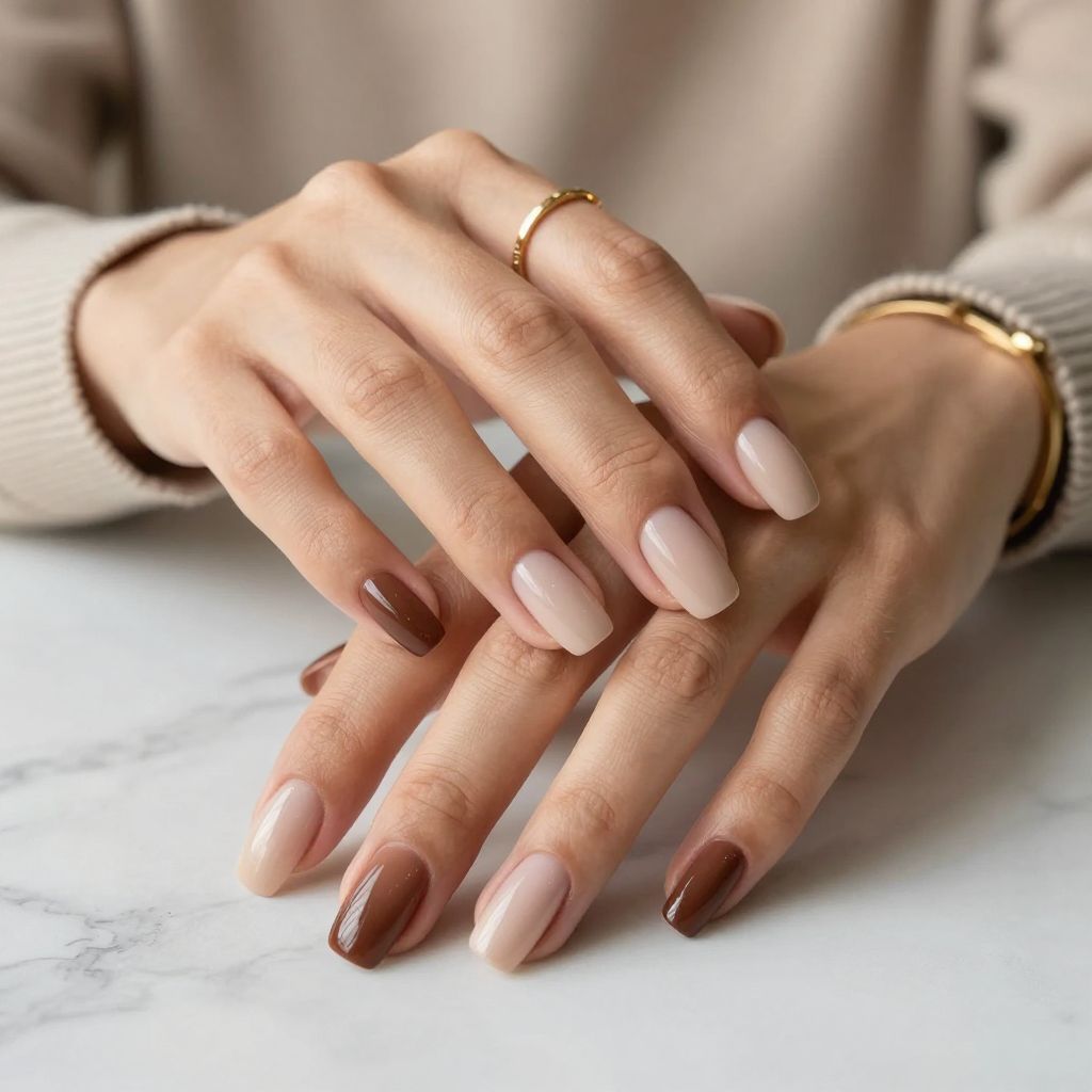 Dark Brown Nude Ombre Nails