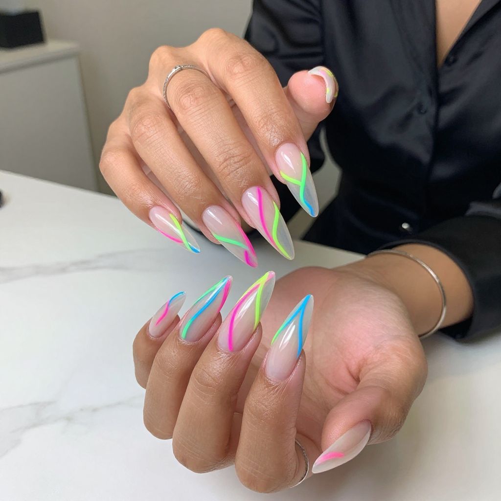 Clear Base with Neon Wire Art