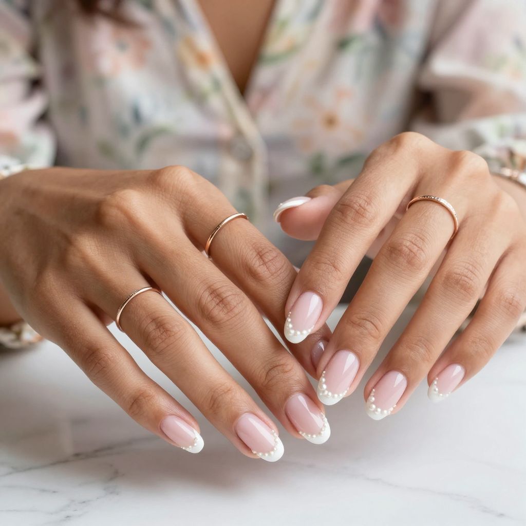Delicate Pearl-Studded French Nails