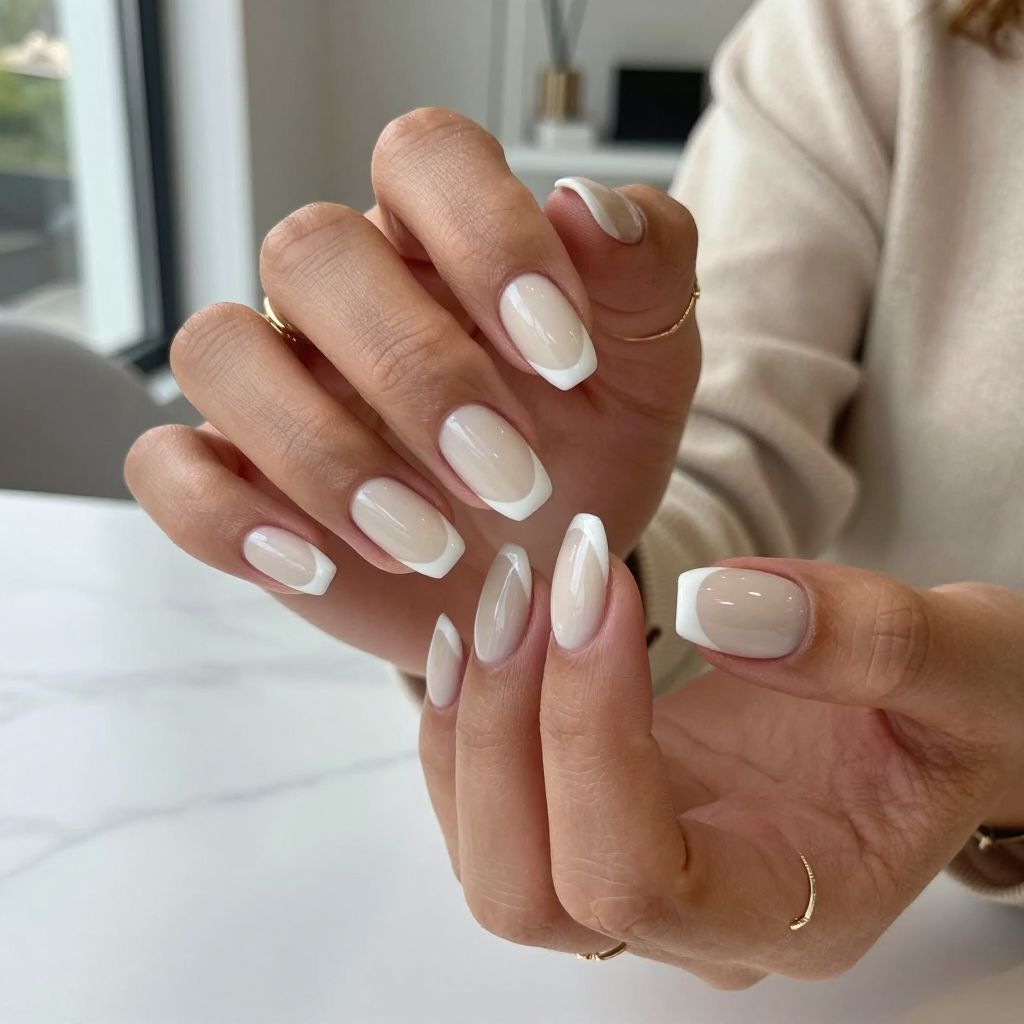 Matte Nude with Glossy White Tips