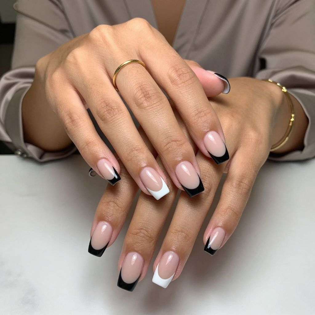 Black and White French Contrast Nails