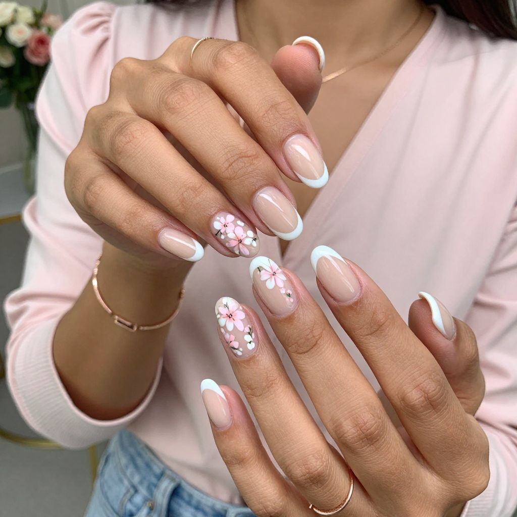 Floral Accent French Nails